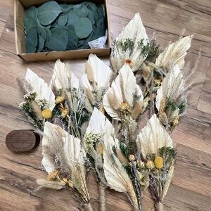 Boho Wedding Lot Handmade OOAK Table Flowers Ring Box And Eucalyptus Leaves